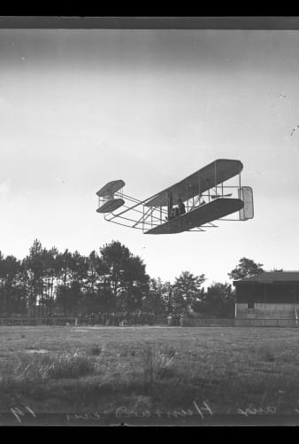 Wilbur Wright Flying at Hunaudieres Race Course, Le Mans, France, August 1908