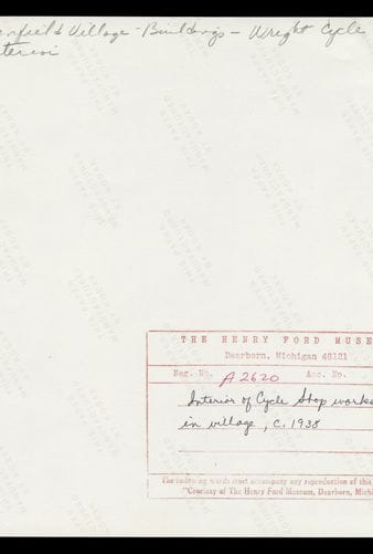 Reproduction of Wright Brothers' Wind Tunnel inside Wright Cycle Shop, Greenfield Village, 1938 (back)