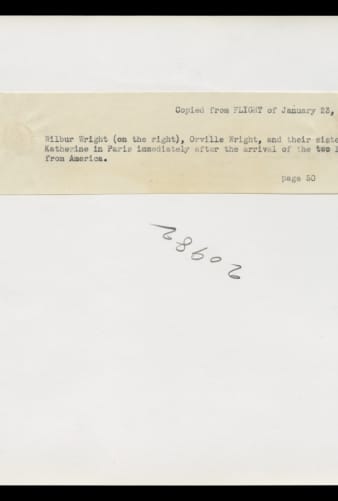 Orville Wright, Katharine Wright and Wilbur Wright in France, 1909 (back)