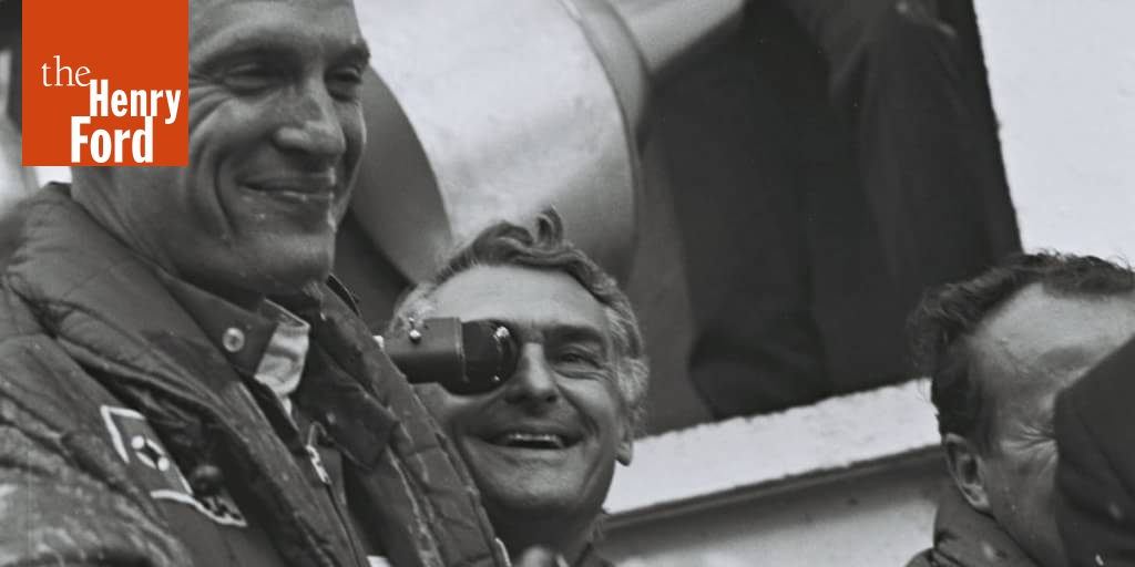 Dan Gurney and A. J. Foyt with Victory Champagne at the 24 Heures du