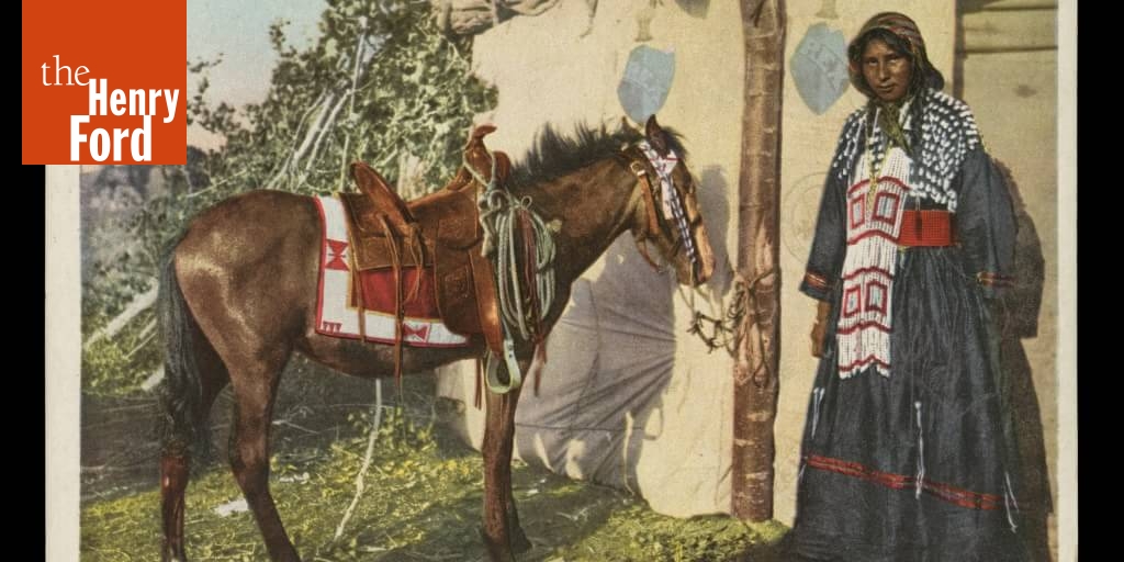 Irene Rock with Pony, Assiniboine Tribe, Fort Belknap, Montana, circa