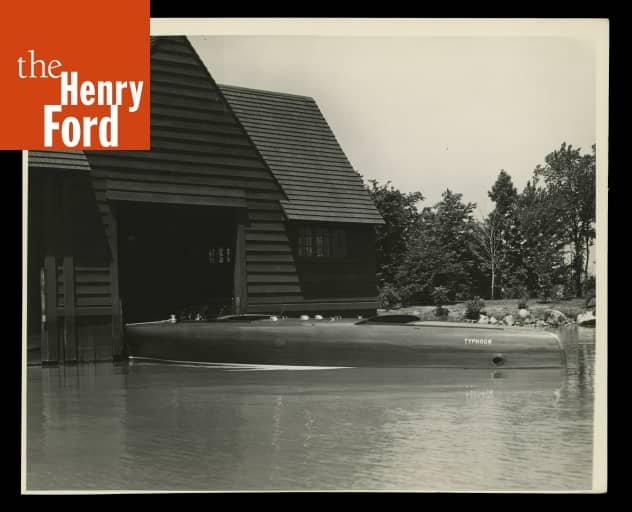 Edsel Ford's Speedboat, "Typhoon," Entering Boat House, 1934 The