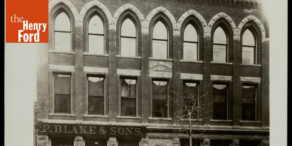 Hearse Carriage outside P. Blake & Sons Funeral Building, Detroit