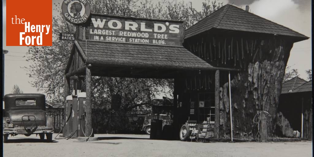 World's Largest Redwood Tree Service Station, Ukiah, California, 1937