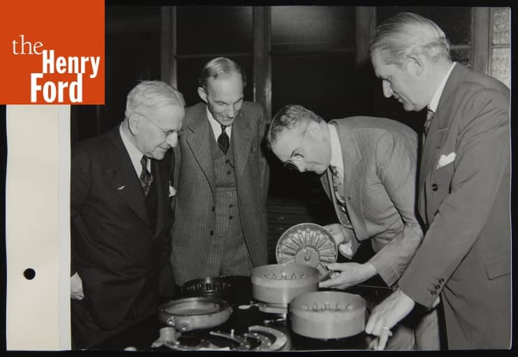 Albert Kahn, Henry Ford, Mr. Martin, and Charles Sorensen in Ford