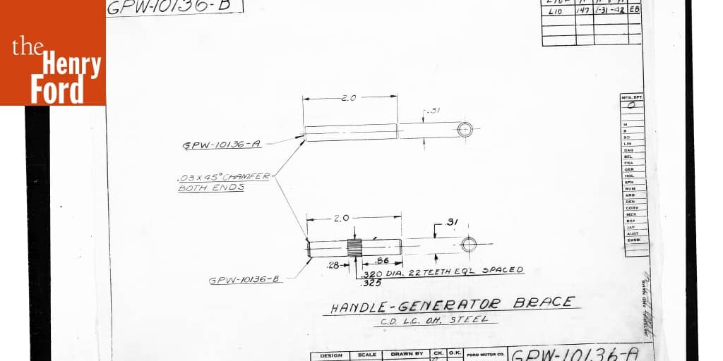 Drawing, "Handle Generator Brace," Ford GPW, January 31, 1942 The