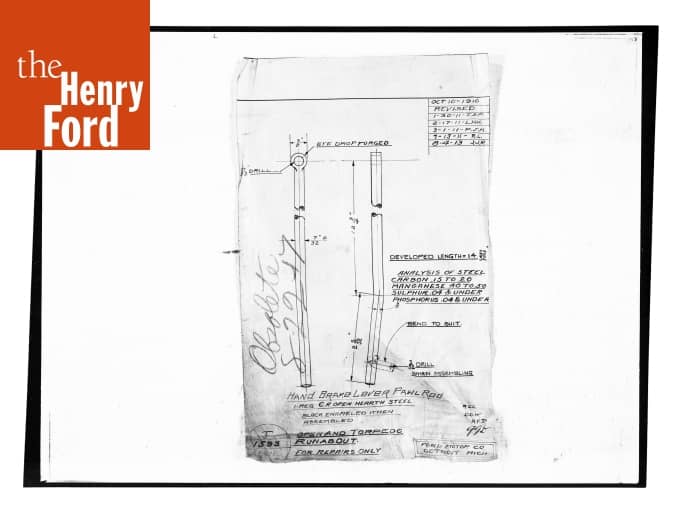 Drawing, "Hand Brake Lever Pawl Rod," Ford Model T Torpedo and Open Runabouts, August 4, 1913