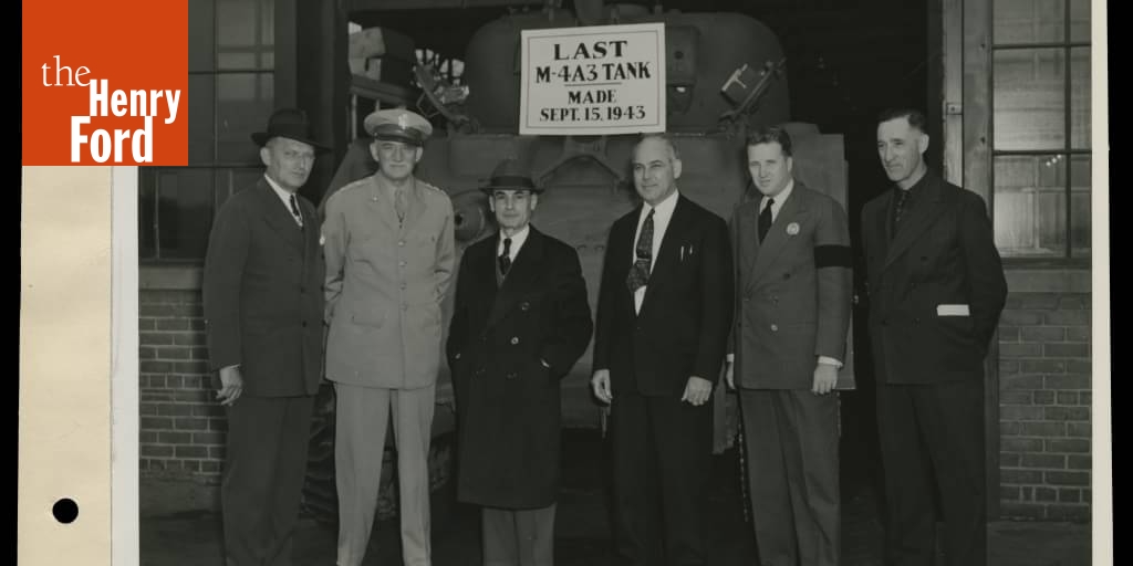 Charles Sorensen, Henry Ford II, and Officials with Last M-4A3 Tank ...