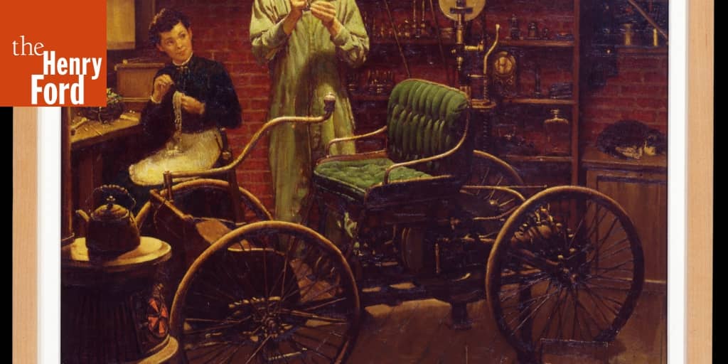 Henry and Clara Ford 1896 with Quadricycle  Norman Rockwell  1951